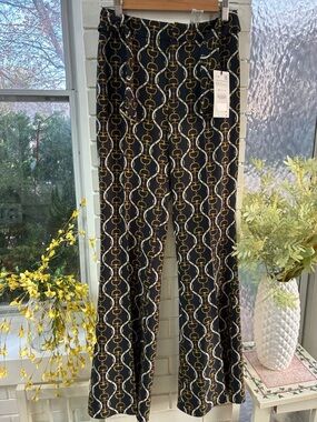 Zara Black Pants with Gold & White Chain Print